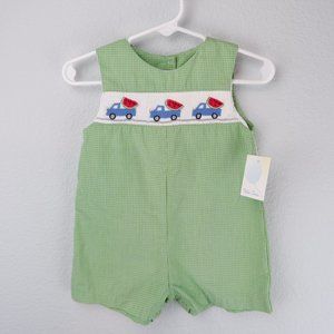 NEW Petit Ami Green Gingham Smocked Watermelon Truck Jon Jon